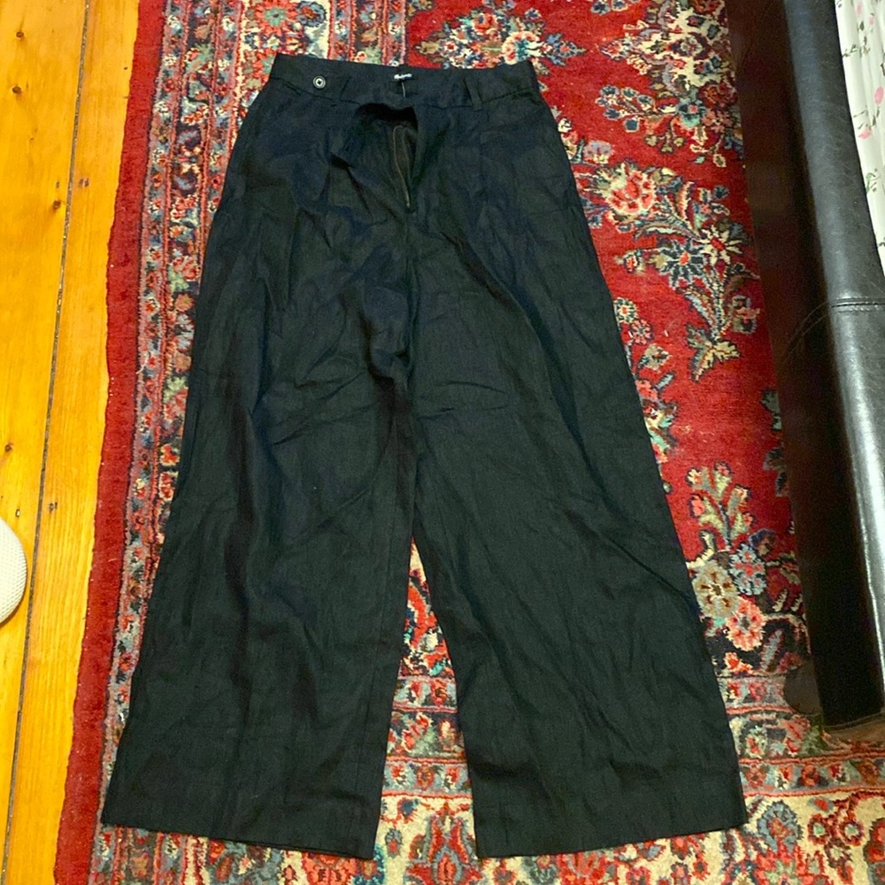 Madewell Black Harlow Wide-Leg Linen Trousers Pants Size 8 NWT